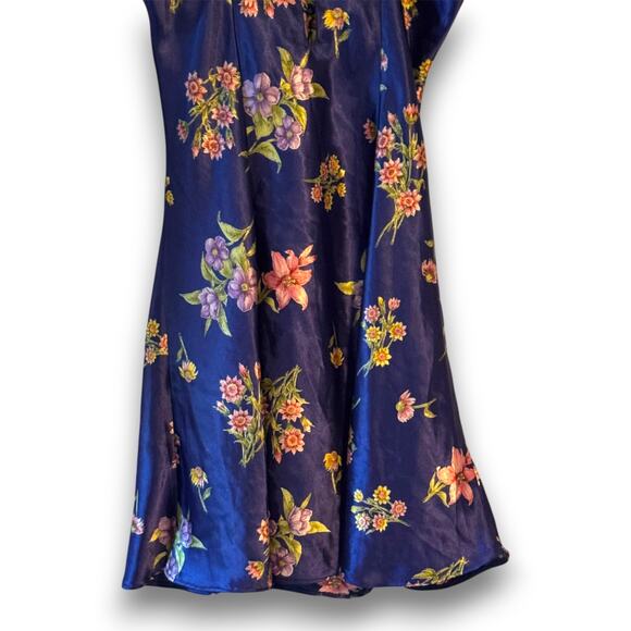 Vintage Kathryn Navy Floral Satin Pajama Set Nightgown and Robe Medium - Picture 6 of 13